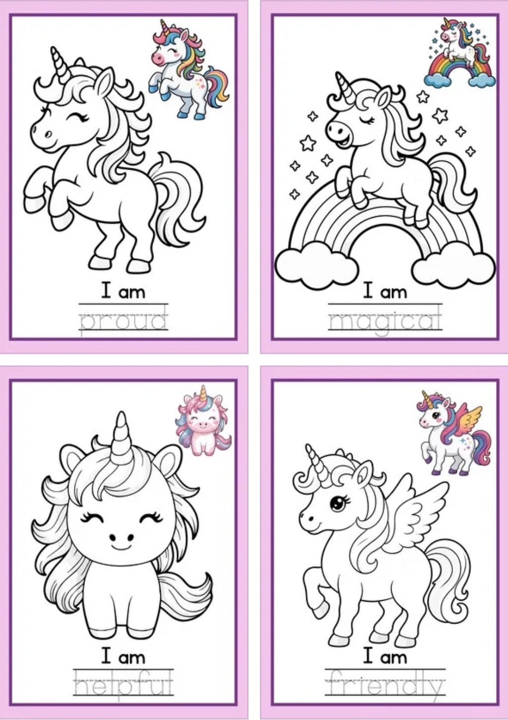 Magical Unicorn Affirmations – Printable Coloring Sheets