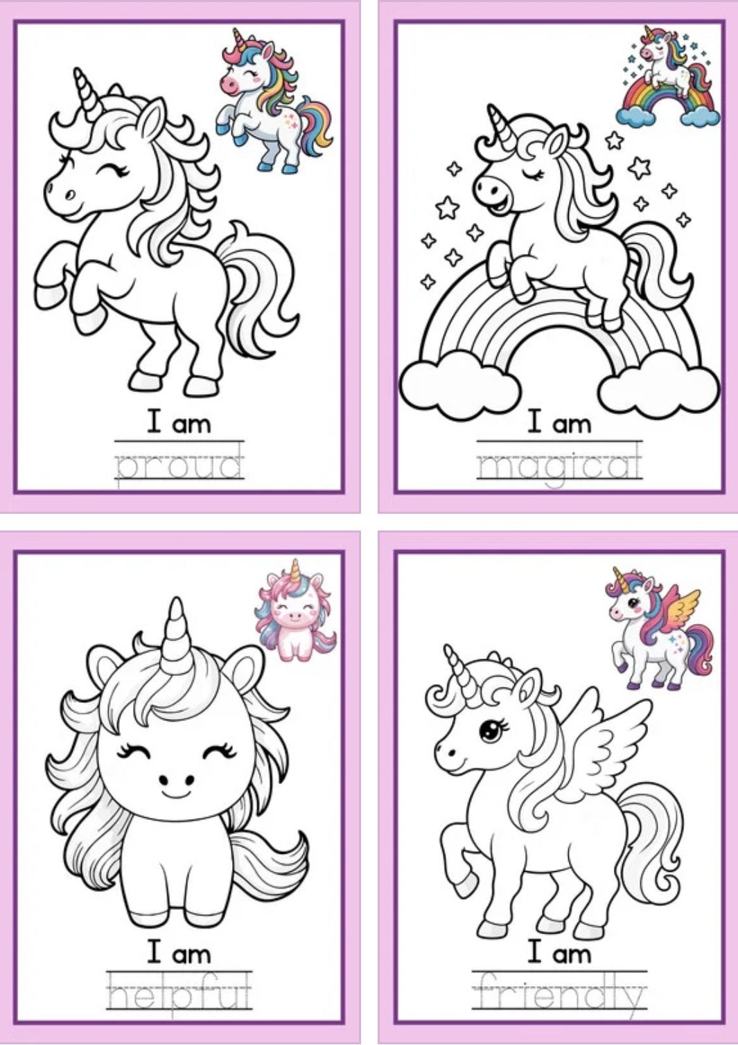 Magical Unicorn Affirmations – Printable Coloring Sheets