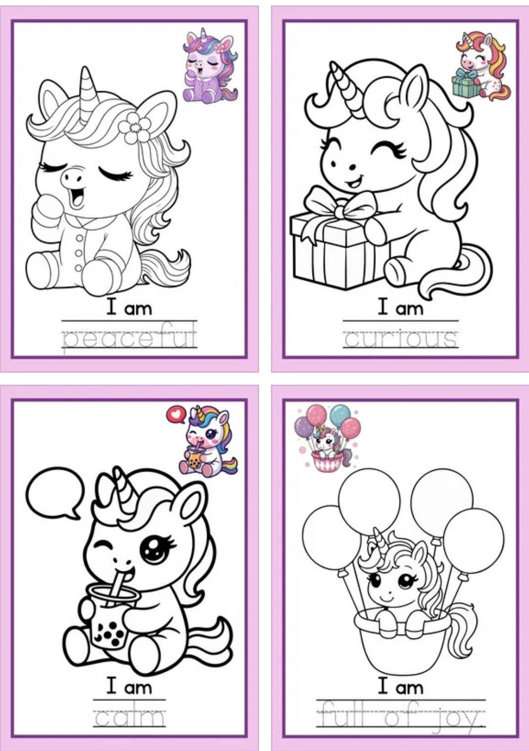 Magical Unicorn Affirmations – Printable Coloring Sheets