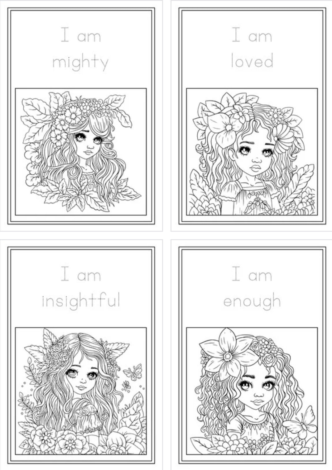 Inspirational Digital Art – Fairy Affirmation Coloring Sheets