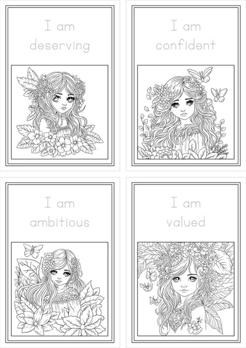 Inspirational Digital Art – Fairy Affirmation Coloring Sheets