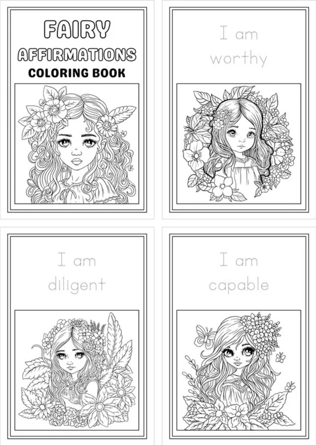 Inspirational Digital Art – Fairy Affirmation Coloring Sheets