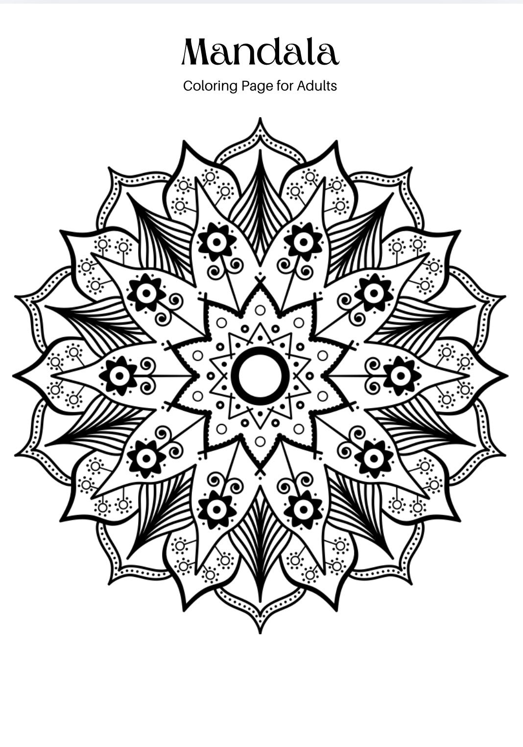 Digital Mandala Coloring Worksheets for Adults