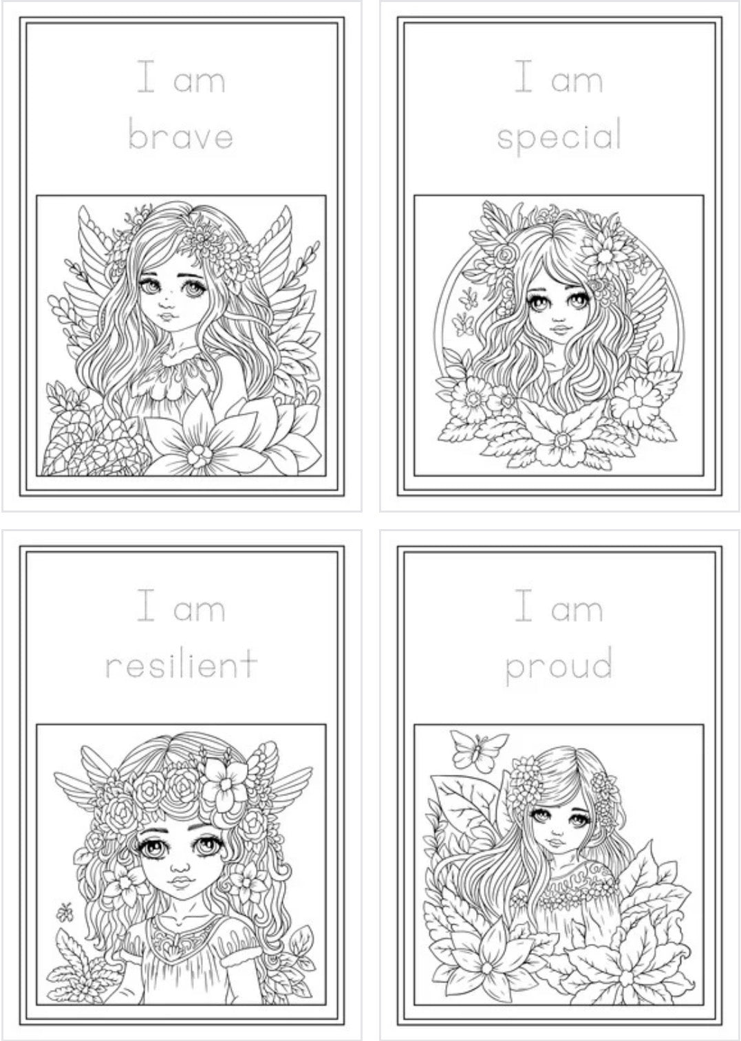 Inspirational Digital Art – Fairy Affirmation Coloring Sheets